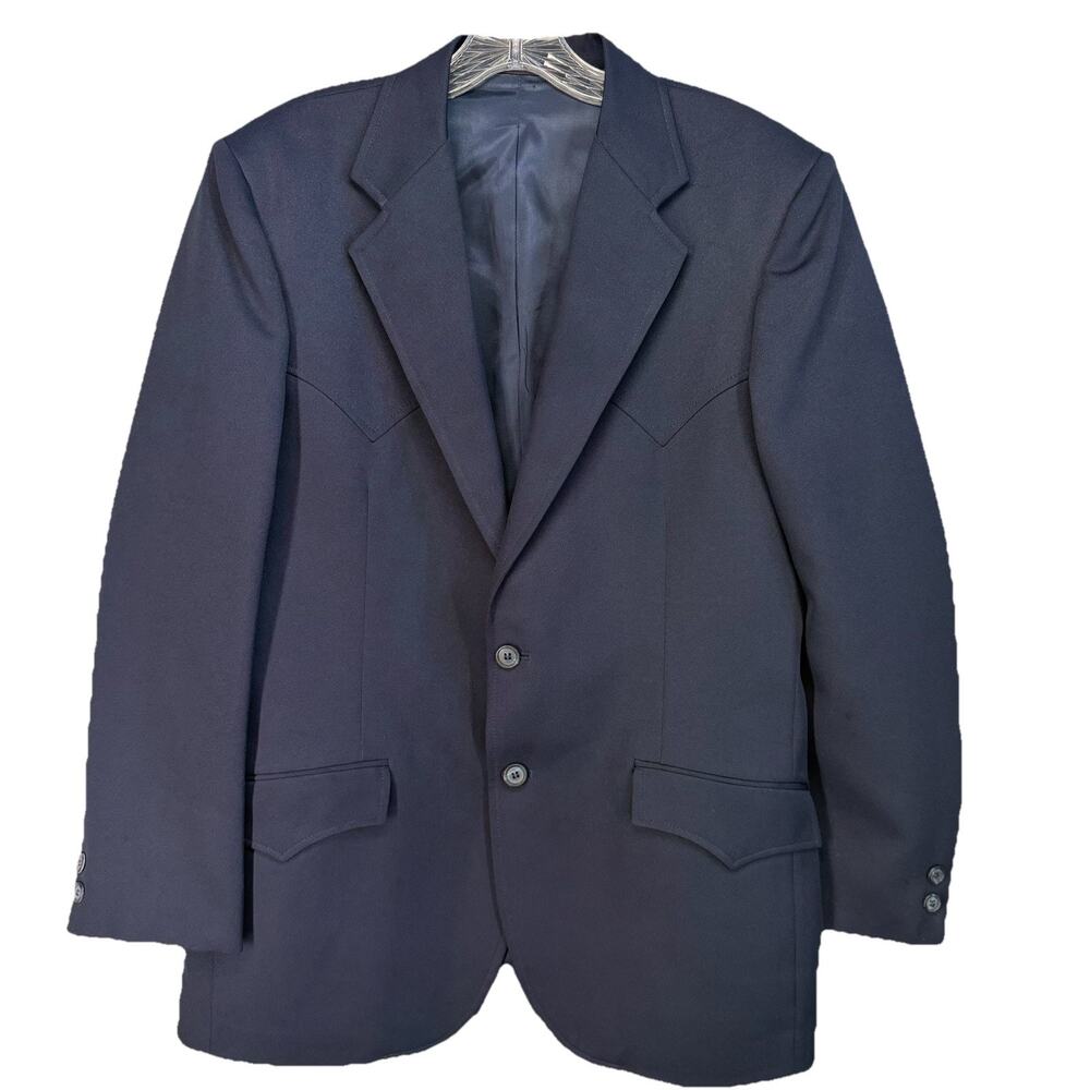 Vtg Circle S Western Blazer Mens 40 Navy Blue Ranch Yoke Sport Coat USA Made